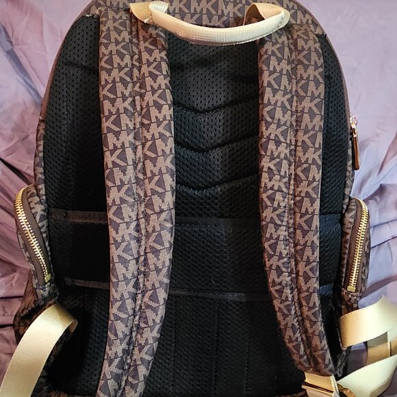 Michael Kors Chocolate Signature Computer Backpack with Leather Trim - Picture 3 of 9